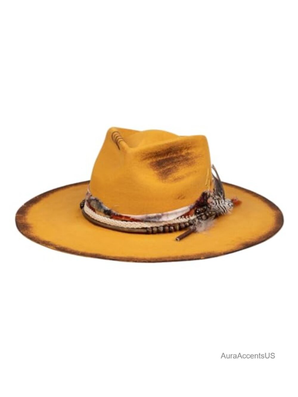 100% Wool Wide Brim Fedora Handmade Distressed Burned Lightning Logo